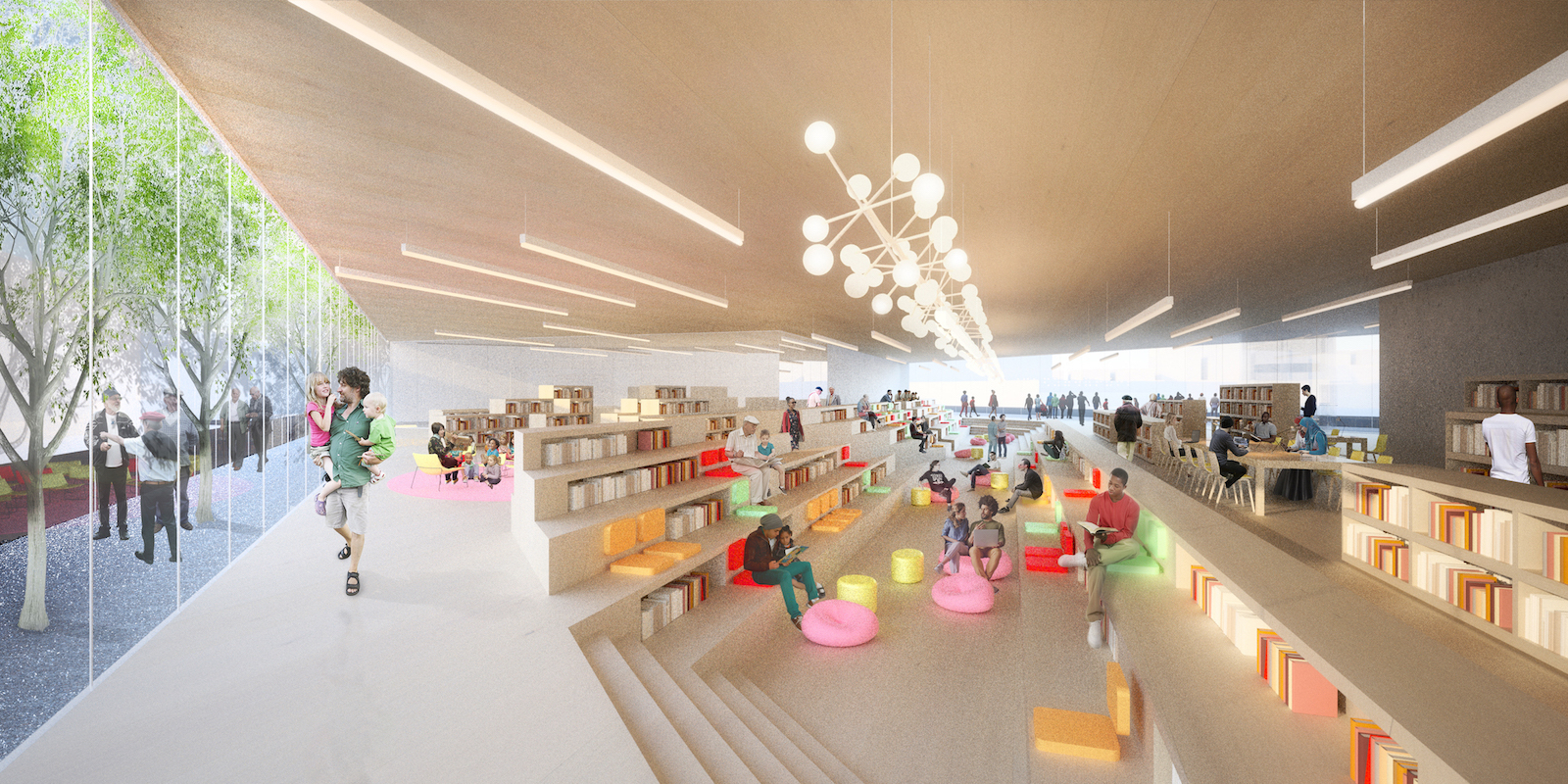 Library reading room with children